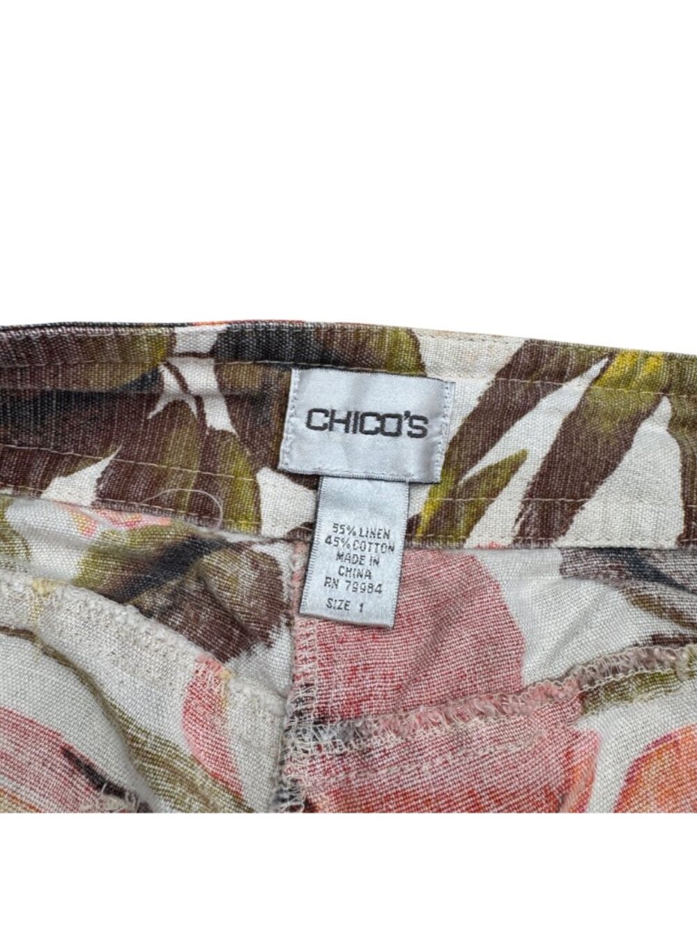 Chico's Women's Tropical Floral Print Linen Blend Cropped Pants, Size 1 /US M - Picture 6 of 10